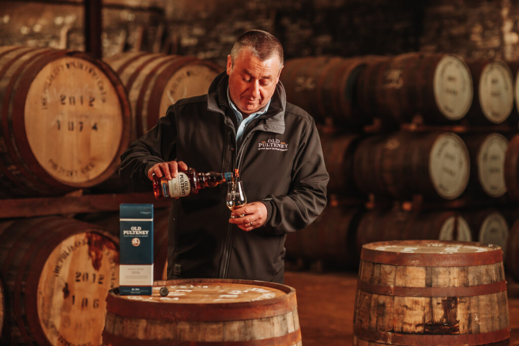 Old Pulteney Distillery Exclusive - French Oak - warehouse Malcolm Waring pouring landscape