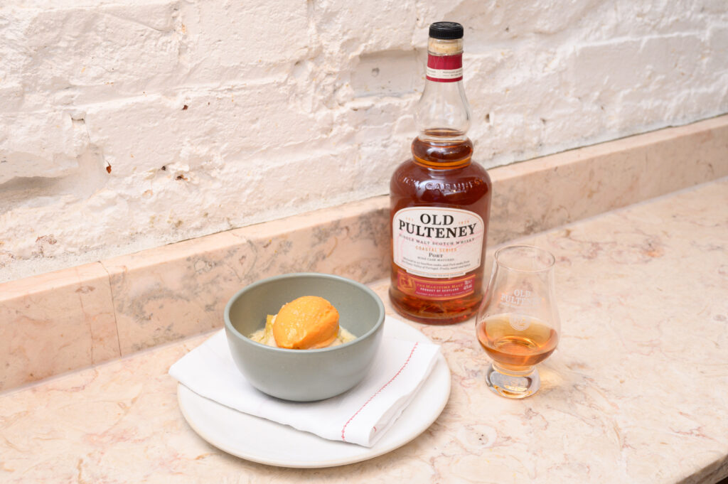 Soaked Portuguese Rice Cake with Old Pulteney and Caramel Custard Ice Cream